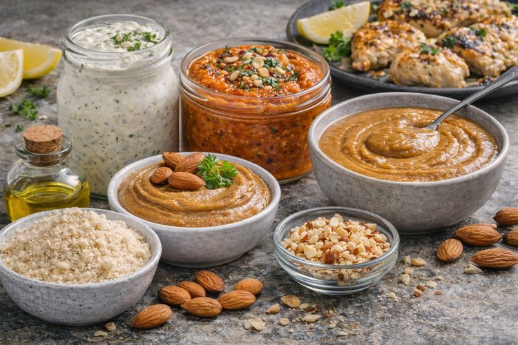Illustrated placeholder for article titled Almond Ingredients in Sauce Systems: Stability, Flavor and Label Strategy